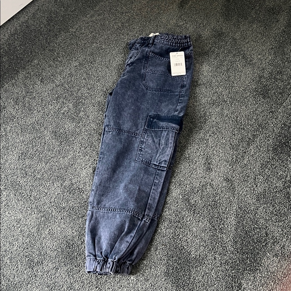 We The Free Denim Blue Cargo Joggers NWT
